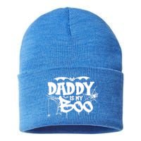 Daddy Is My Boo Spooky Halloween Creepy Ghostly Design Funny Gift Sustainable Knit Beanie