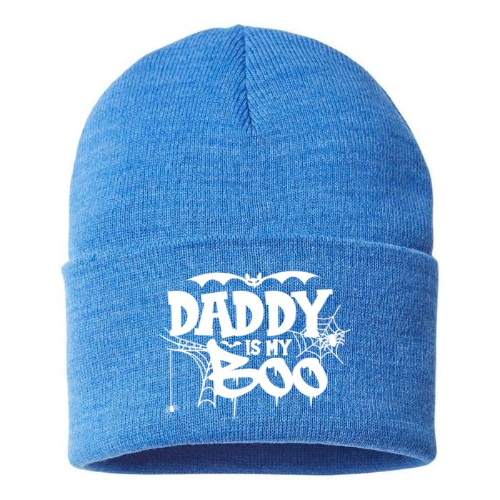 Daddy Is My Boo Spooky Halloween Creepy Ghostly Design Funny Gift Sustainable Knit Beanie