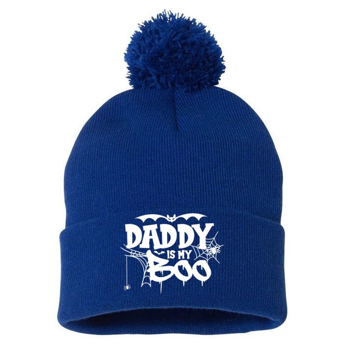 Daddy Is My Boo Spooky Halloween Creepy Ghostly Design Funny Gift Pom Pom 12in Knit Beanie