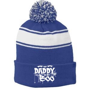 Daddy Is My Boo Spooky Halloween Creepy Ghostly Design Funny Gift Stripe Pom Pom Beanie