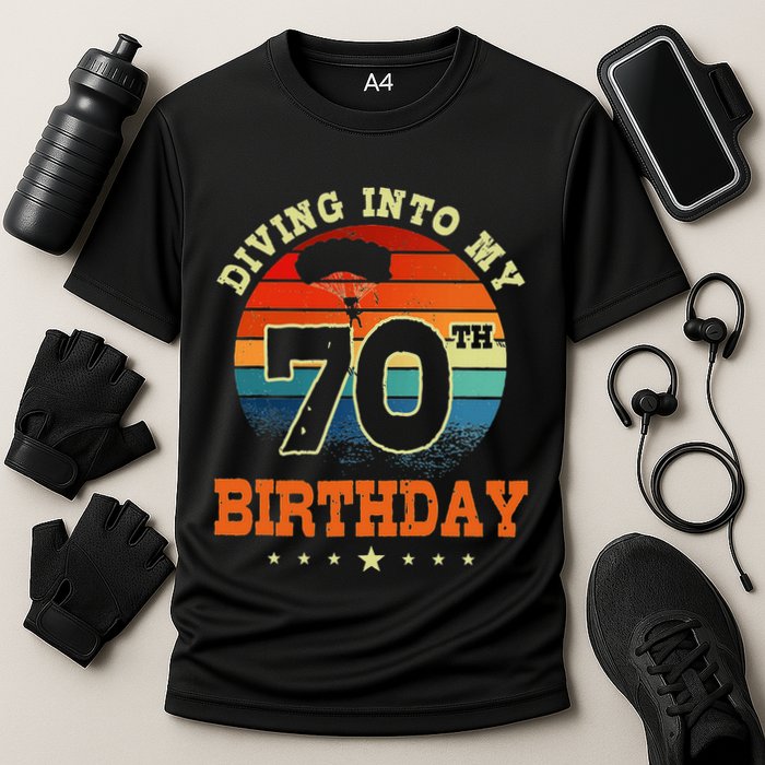 Diving Into My 70th Birthday Sky Diving Parachute Lover Cooling Performance Crew T-Shirt