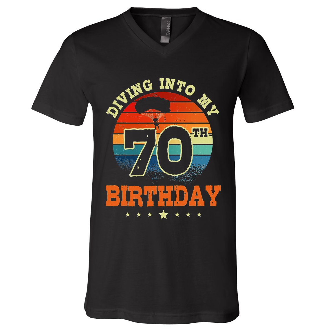 Diving Into My 70th Birthday Sky Diving Parachute Lover V-Neck T-Shirt