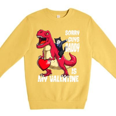 Daddy Is My Valentines Day Cat Riding Dinosaur Gift Premium Crewneck Sweatshirt