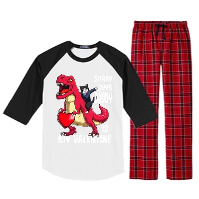 Daddy Is My Valentines Day Cat Riding Dinosaur Gift Raglan Sleeve Pajama Set