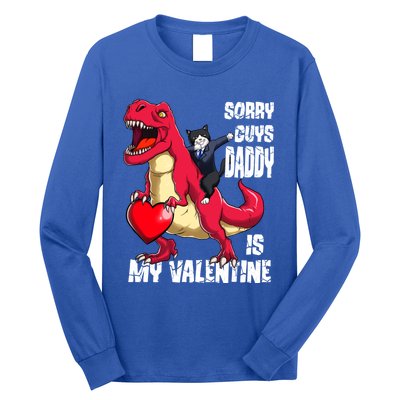 Daddy Is My Valentines Day Cat Riding Dinosaur Gift Long Sleeve Shirt