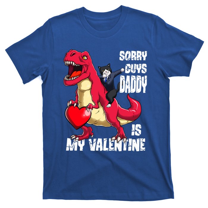 Daddy Is My Valentines Day Cat Riding Dinosaur Gift T-Shirt