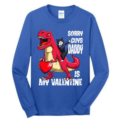 Daddy Is My Valentines Day Cat Riding Dinosaur Gift Tall Long Sleeve T-Shirt