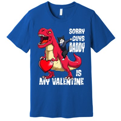 Daddy Is My Valentines Day Cat Riding Dinosaur Gift Premium T-Shirt