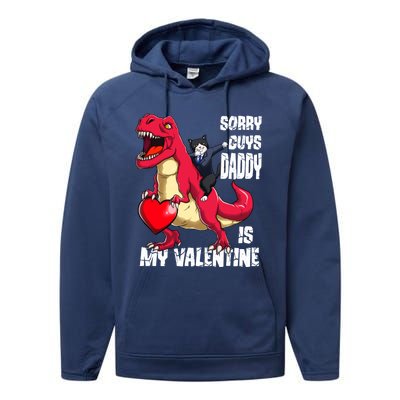 Daddy Is My Valentines Day Cat Riding Dinosaur Gift Performance Fleece Hoodie