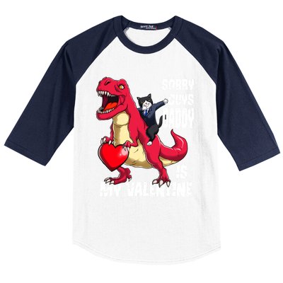 Daddy Is My Valentines Day Cat Riding Dinosaur Gift Baseball Sleeve Shirt