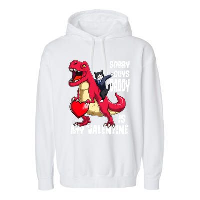 Daddy Is My Valentines Day Cat Riding Dinosaur Gift Garment-Dyed Fleece Hoodie