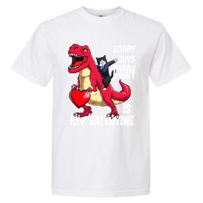 Daddy Is My Valentines Day Cat Riding Dinosaur Gift Garment-Dyed Heavyweight T-Shirt