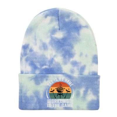 Dad Is My Name Grilling Is The Game Funny Gift Tie Dye 12in Knit Beanie