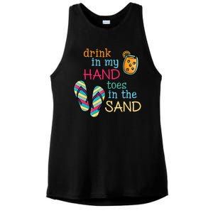 Drink In My Hand Toes In The Sand Summer Beach Ladies PosiCharge Tri-Blend Wicking Tank