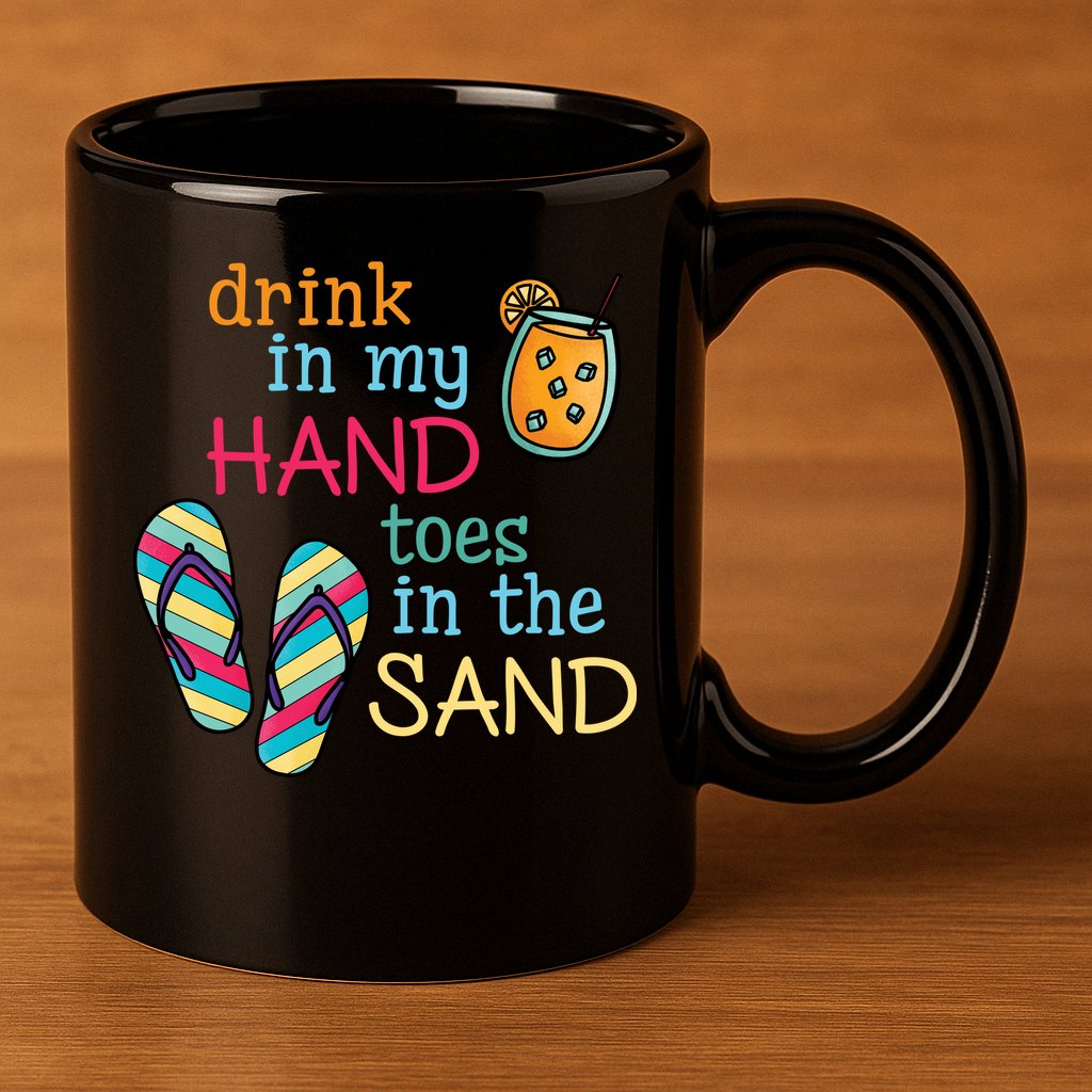Drink In My Hand Toes In The Sand Summer Beach 11oz C Handle Ceramic Mug