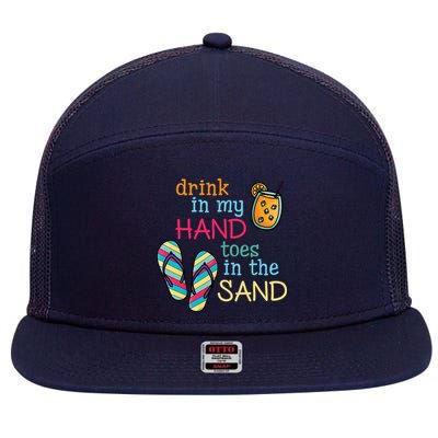 Drink In My Hand Toes In The Sand Summer Beach 7 Panel Mesh Trucker Snapback Hat