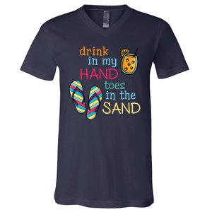 Drink In My Hand Toes In The Sand Summer Beach V-Neck T-Shirt