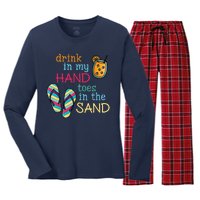 Drink In My Hand Toes In The Sand Summer Beach Women's Long Sleeve Flannel Pajama Set 