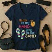 Drink In My Hand Toes In The Sand Summer Beach Women's V-Neck T-Shirt