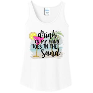 Drink In My Hand Toes In The Sand Summer Vibes Beach Vacay Ladies Essential Tank