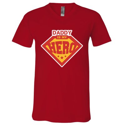 Daddy Is My Hero Daddy Superhero Funny Fathers Day V-Neck T-Shirt