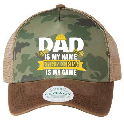 Dad Is My Name Engineering Is My Game Funny Dad Engineer Gift Legacy Tie Dye Trucker Hat