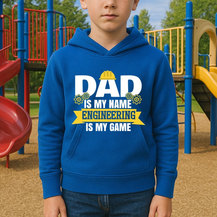 Dad Is My Name Engineering Is My Game Funny Dad Engineer Gift Kids Hoodie