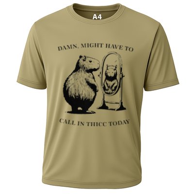 Damn I Might Have To Call In Thicc Today Funny Capybara Meme Cooling Performance Crew T-Shirt