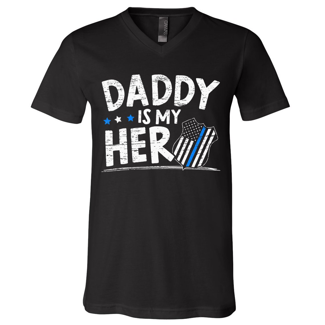 Daddy Is My Hero S Police Thin Blue Line Law Enforcement V-Neck T-Shirt