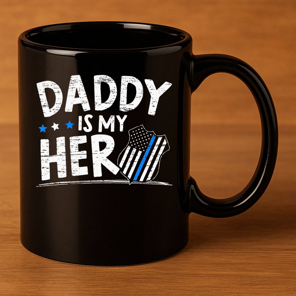 Daddy Is My Hero S Police Thin Blue Line Law Enforcement 11oz C Handle Ceramic Mug