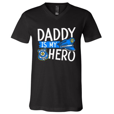 Daddy Is My Hero S Police Thin Blue Line Law Enforcement V-Neck T-Shirt