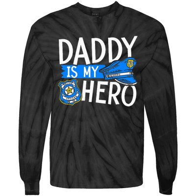 Daddy Is My Hero S Police Thin Blue Line Law Enforcement Tie-Dye Long Sleeve Shirt