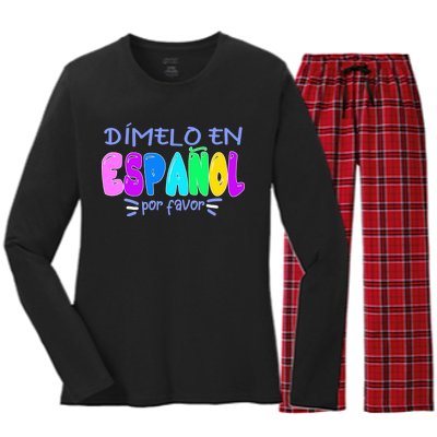 Dimelo En Espanol Bilingual Spanish Teacher Women's Long Sleeve Flannel Pajama Set 