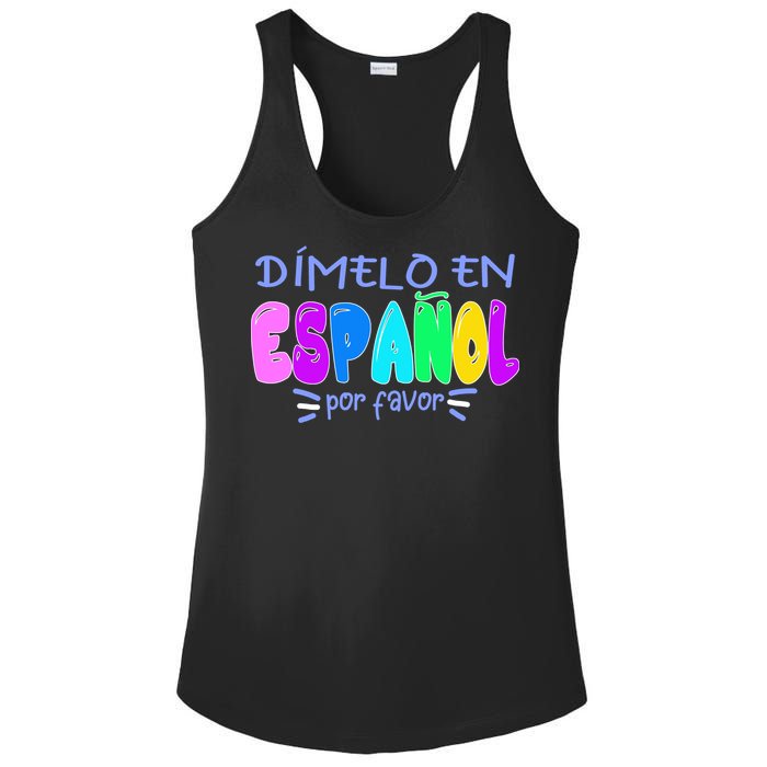 Dimelo En Espanol Bilingual Spanish Teacher Ladies PosiCharge Competitor Racerback Tank