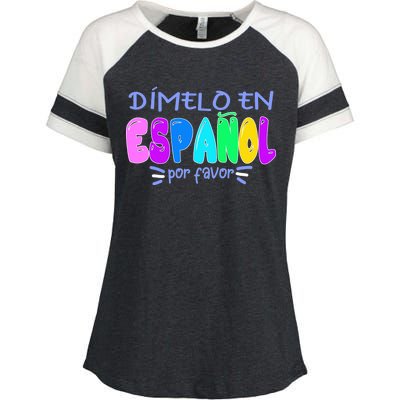 Dimelo En Espanol Bilingual Spanish Teacher Enza Ladies Jersey Colorblock Tee