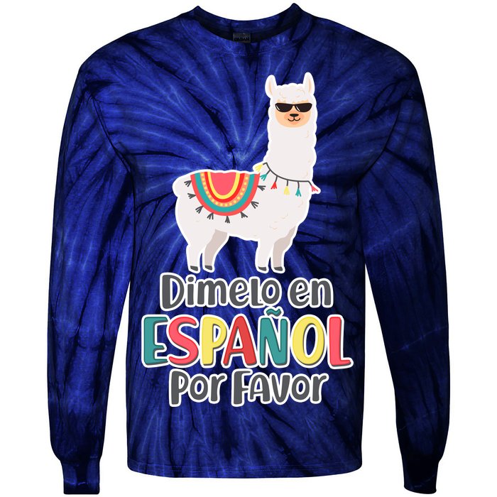 Dimelo en Espanol por Favor Spanish Llama Tie-Dye Long Sleeve Shirt