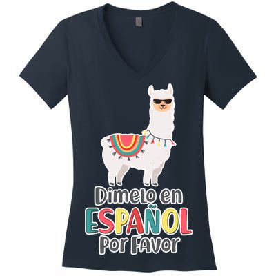 Dimelo en Espanol por Favor Spanish Llama Women's V-Neck T-Shirt