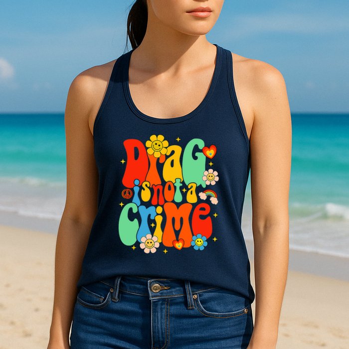 Drag Is Not A Crime Support LGBTQ Rights Drag Queen Groovy Womens Tank Top