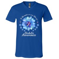 Daisy In November We Wear Blue For Diabetes Awareness Gift V-Neck T-Shirt