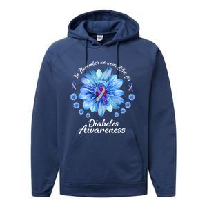 Daisy In November We Wear Blue For Diabetes Awareness Gift Performance Fleece Hoodie