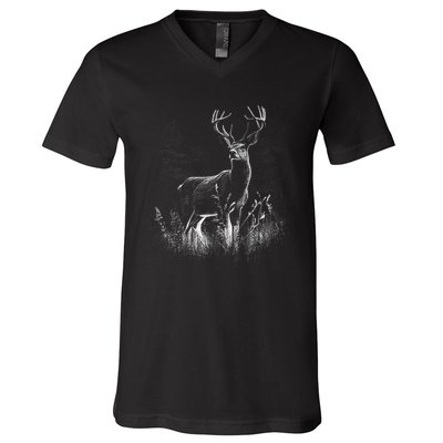 Deer In Nature Realistic V-Neck T-Shirt