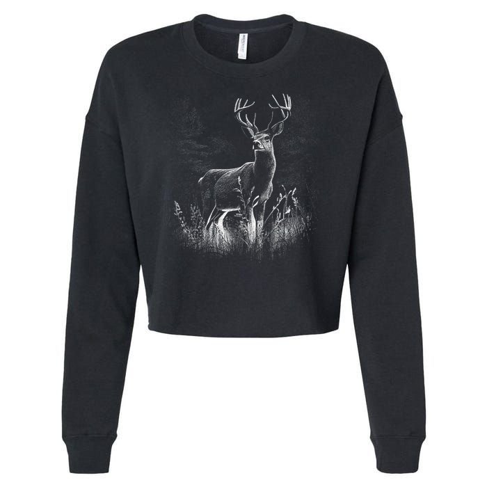 Deer In Nature Realistic Cropped Pullover Crew