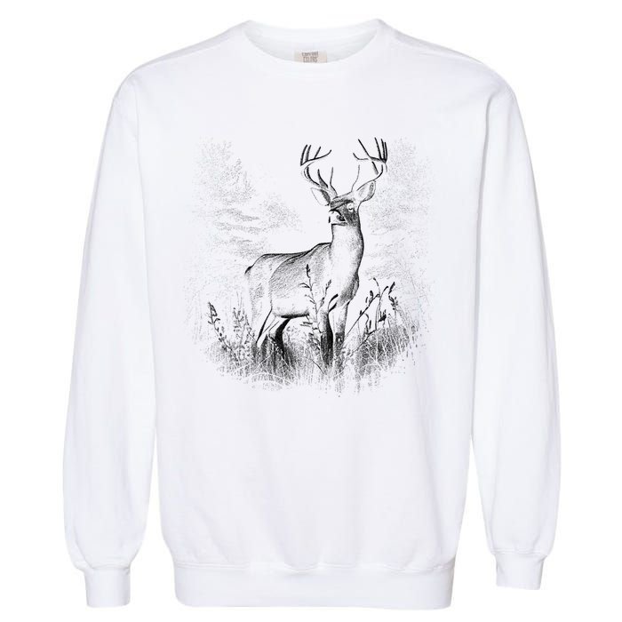 Deer In Nature Realistic Garment-Dyed Sweatshirt