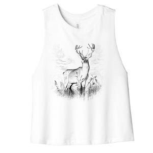 Deer In Nature Realistic Women's Racerback Cropped Tank