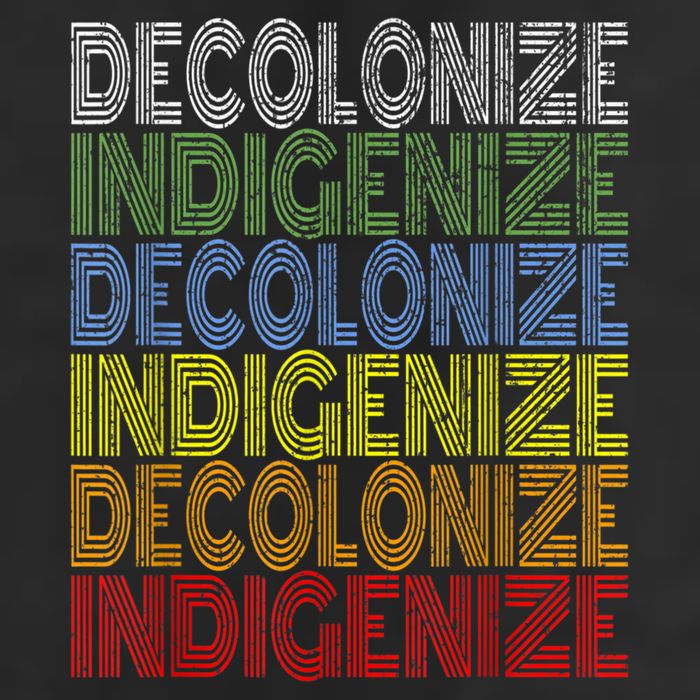 DECOLONIZE INDIGENIZE Native American Education Gift 7 Panel Mesh Trucker Snapback Hat