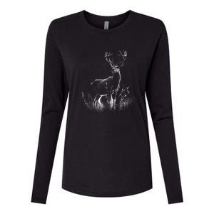 Deer In Nature Realistic Womens Cotton Relaxed Long Sleeve T-Shirt