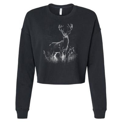 Deer In Nature Realistic Cropped Pullover Crew
