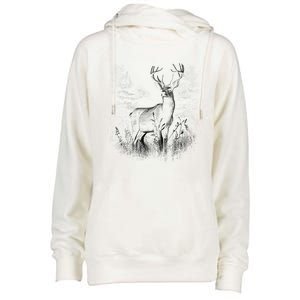 Deer In Nature Realistic Womens Funnel Neck Pullover Hood