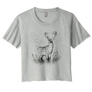 Deer In Nature Realistic Women's Crop Top Tee