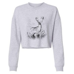 Deer In Nature Realistic Cropped Pullover Crew